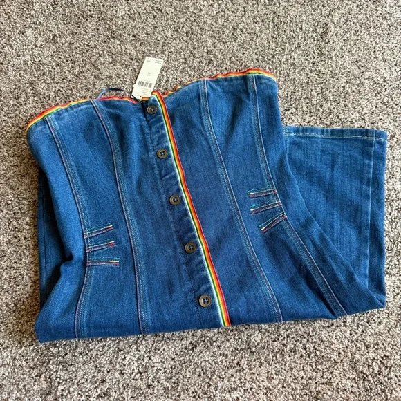 NEW Pilcro Button Front denim strapless dress Rainbow XS $158 RV Anthropologie - Picture 14 of 16